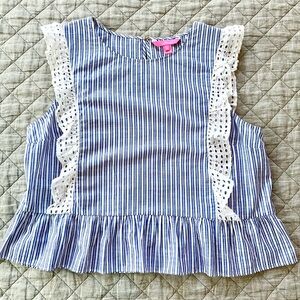 Lilly Pulitzer striped cotton top with eyelet detail, size XL.